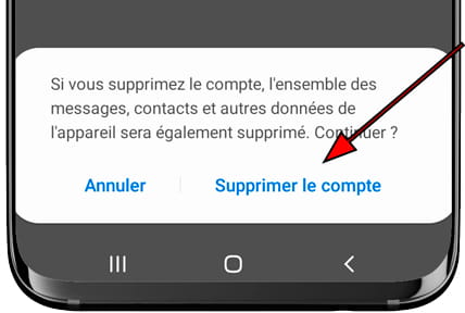 Confirmer supprimer compte Samsung