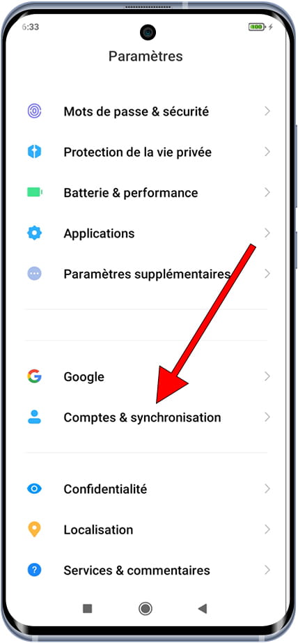 Comptes & synchronisation Xiaomi