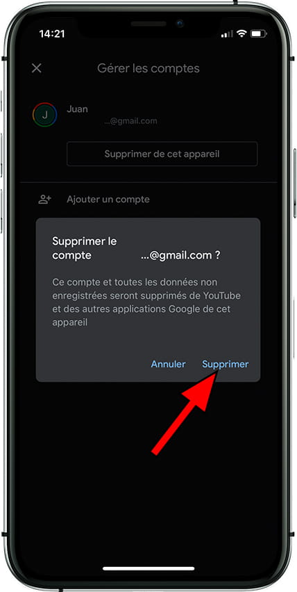 Confirmer Supprimer comptes Google sur Apple iPhone 15 Plus