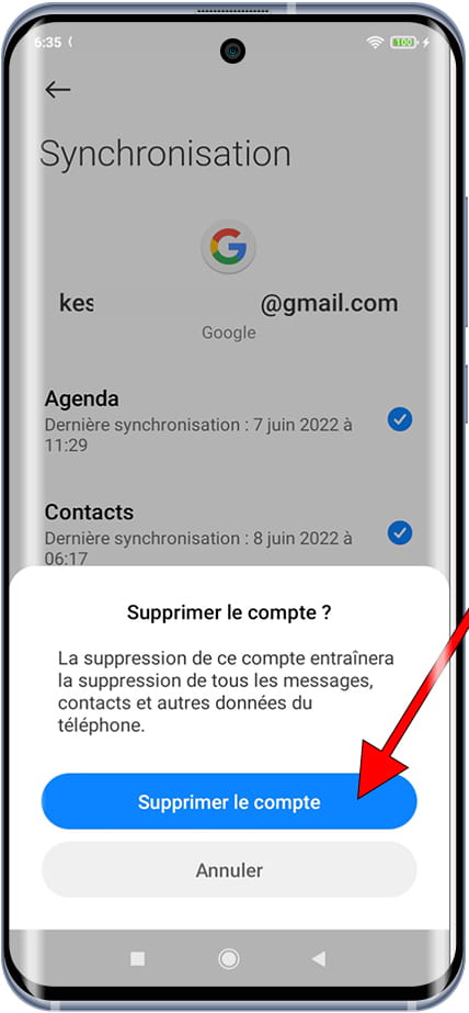 Confirmer supprimer le compte Google sur Xiaomi