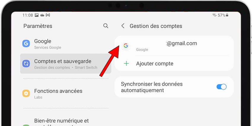 Liste comptes Samsung