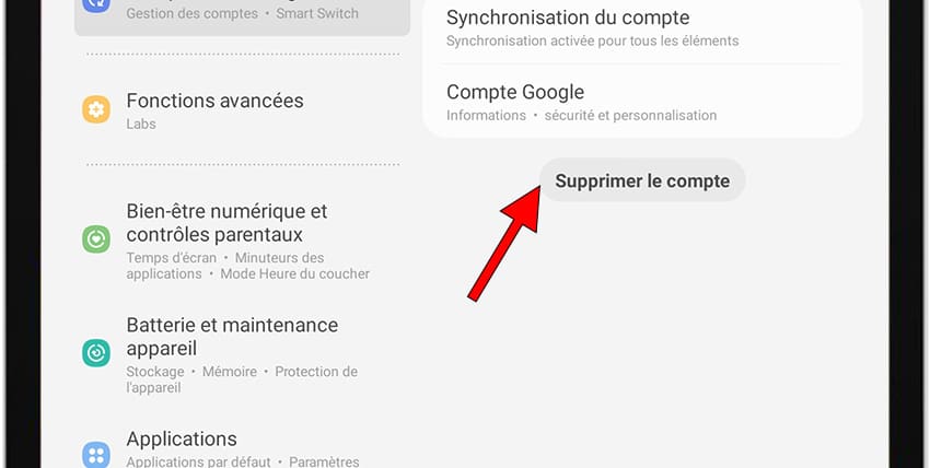 Supprimer compte Samsung
