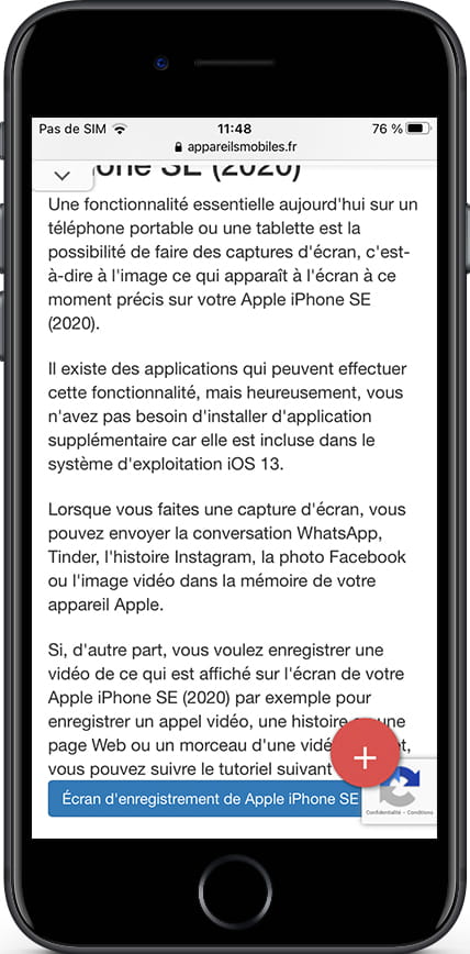 Écran à capturer sur iPhone SE (2020)