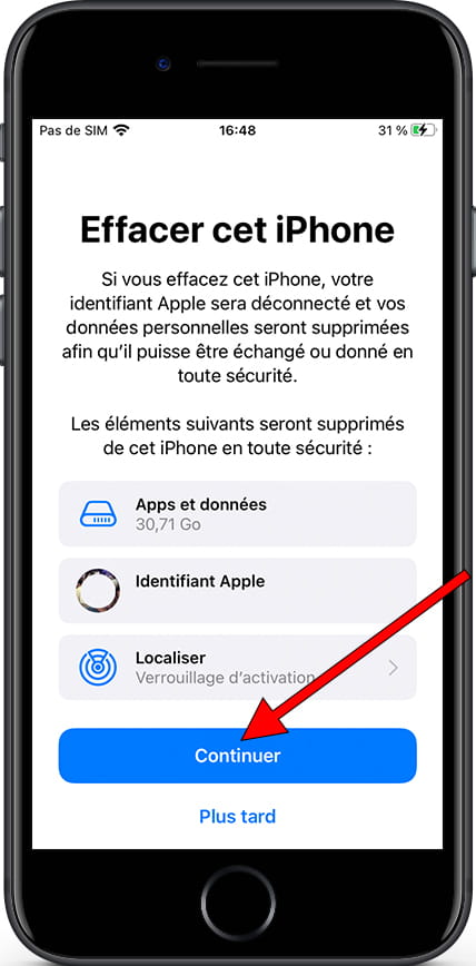Réinitialiser le message de confirmation iOS