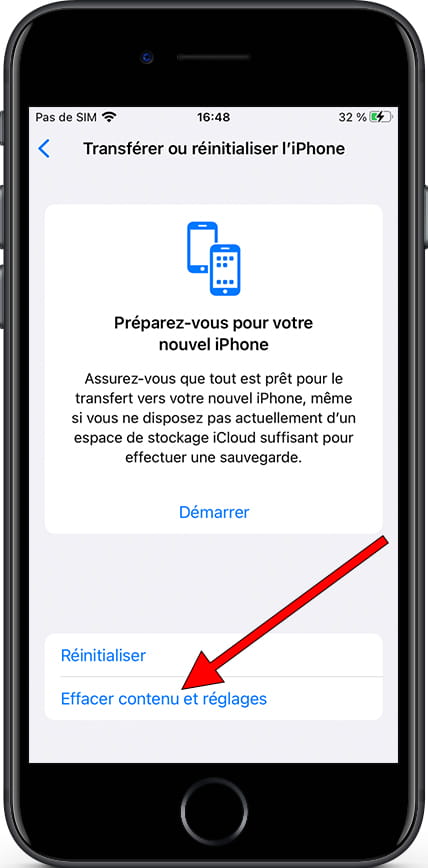Réinitialiser menu iOS