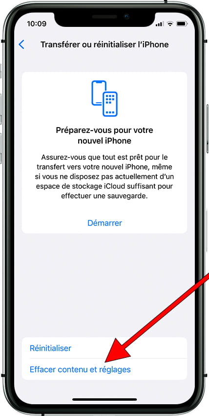 Réinitialiser menu iOS