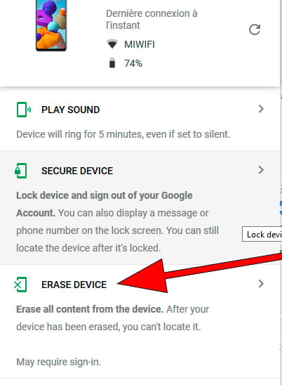 Effacer mon Samsung Galaxy A40 à distance