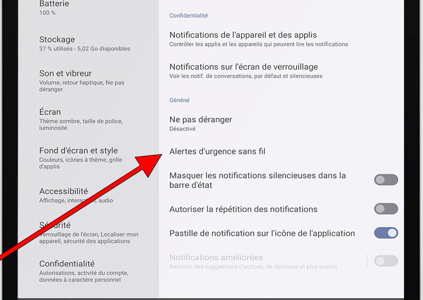 Alertes d'urgence sans fil Android