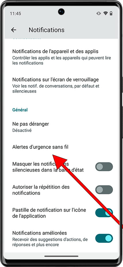 Alertes d'urgence sans fil Android