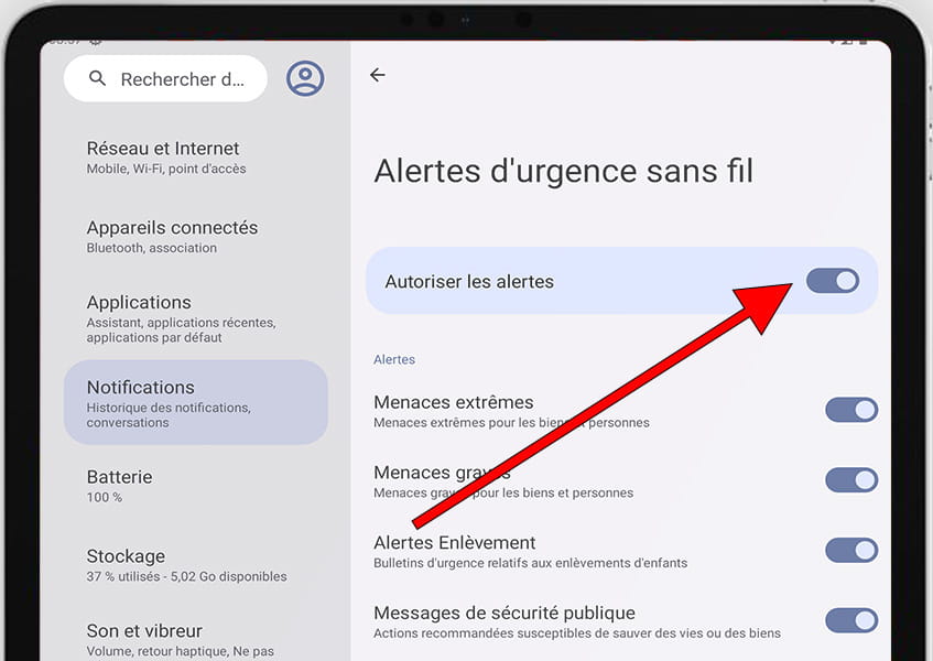 Activer ou désactiver les alertes d'urgence Android