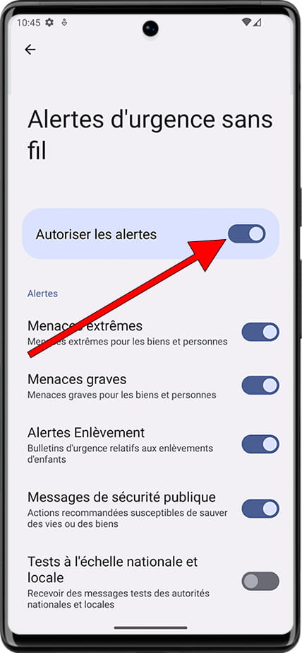 Activer ou désactiver les alertes d'urgence Android