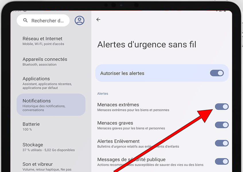 Activer ou désactiver les alertes de menaces extrêmes Android