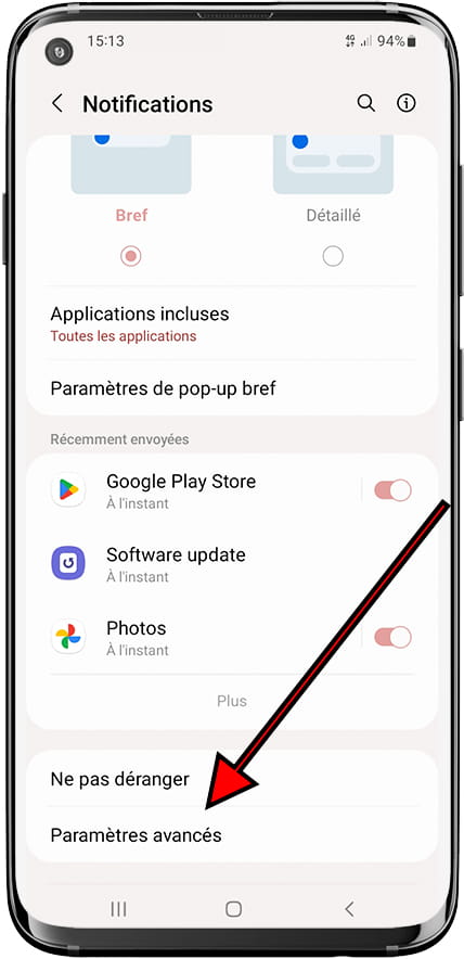 Paramètres de notification avancés Samsung