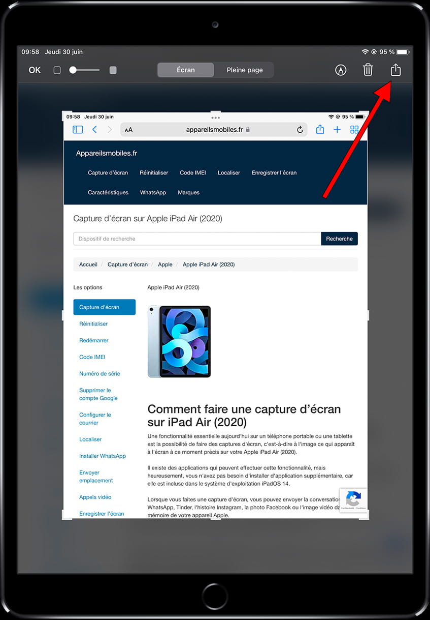 Partager la capture d'écran de l'iPhone