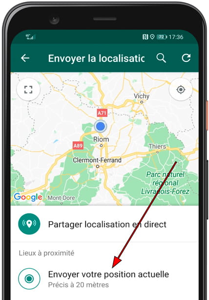 Envoyer l'emplacement actuel WhatsApp