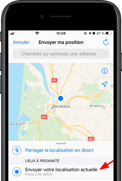 Envoyer l'emplacement actuel WhatsApp