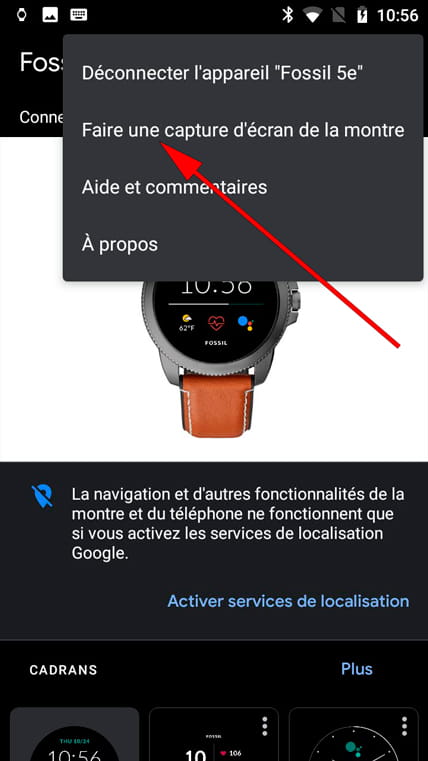 Capture d'écran de l'application Wear OS