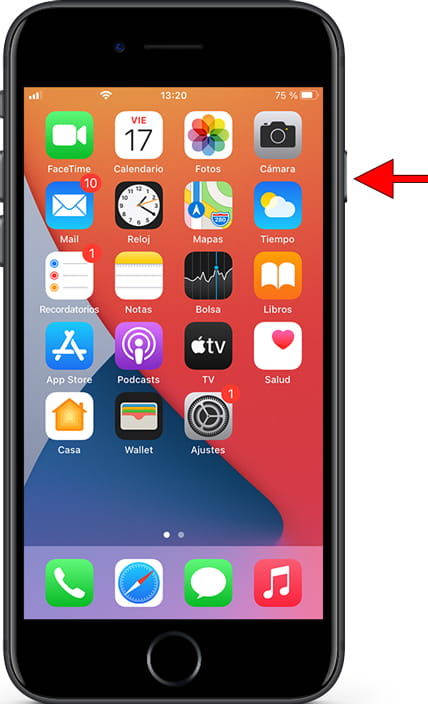 Troisième étape de forcer le redémarrage de iPhone SE (2020)
