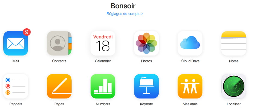 Écran d'accueil iCloud