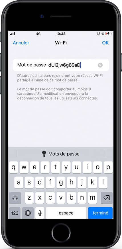 Modifier mot de passe partage de connexion