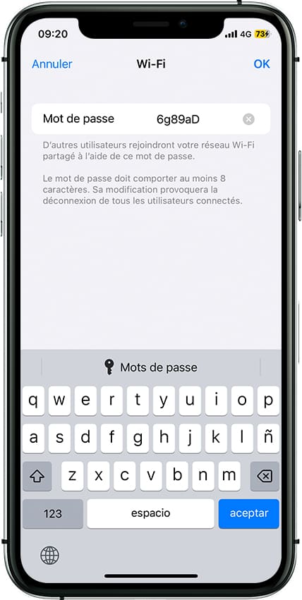 Modifier mot de passe partage de connexion