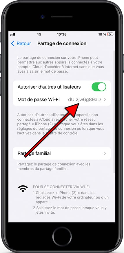Mot de passe Wi-Fi partage de connexion