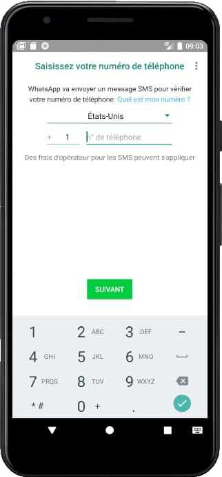 Entrez le numéro de téléphone dans WhatsApp