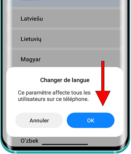 Confirmer le changement de langue Xiaomi