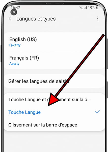 Touche Langue Samsung