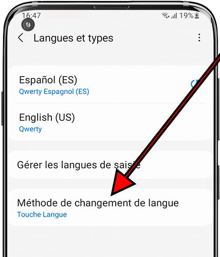 Méthode de changement de langue Samsung