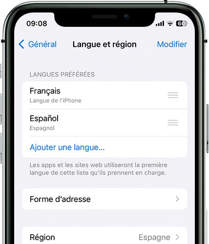 Ordre Préféré des langues iOS
