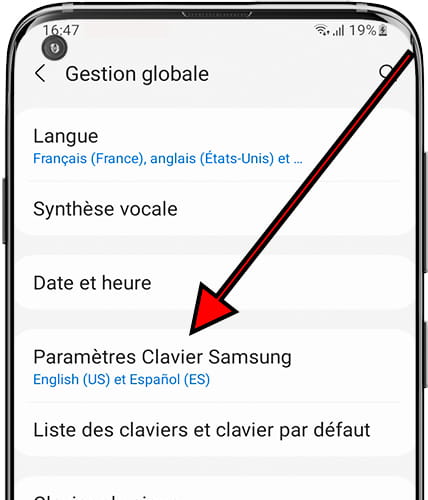 Paramètres Clavier Samsung