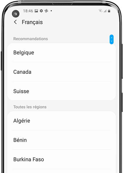 Région langues Samsung