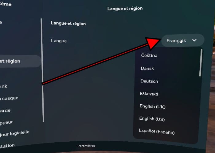 Changer la langue Oculus