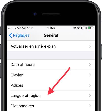 Langue et region iOS