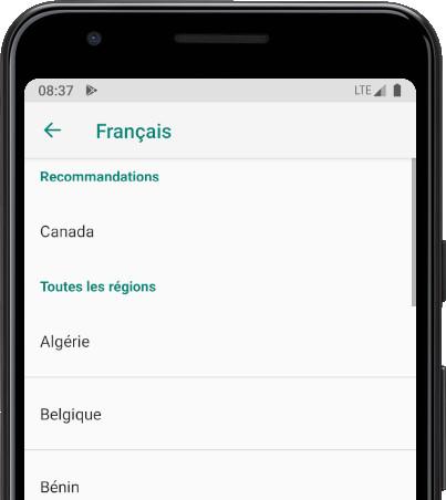 Opciones idiomas Android