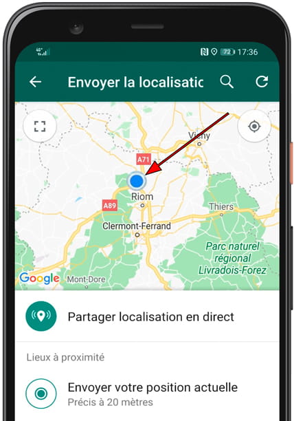 Localisation actuelle WhatsApp