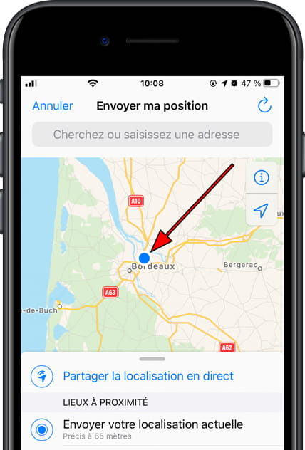 Localisation actuelle WhatsApp