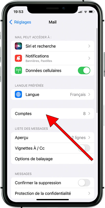 Comptes mail Apple iPhone 15