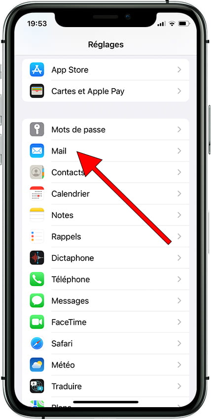 Configuration du courrier Apple iPhone 13 mini