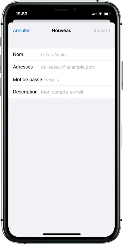 Nouveau compte de messagerie Apple iPhone XS Max