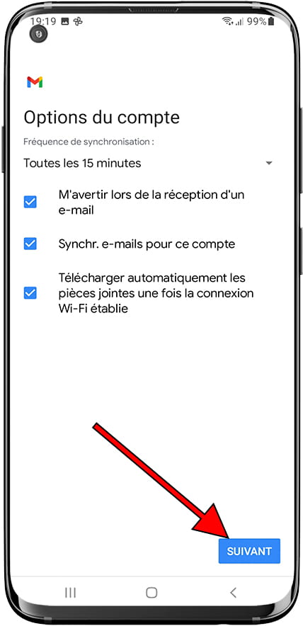 Options de compte Gmail