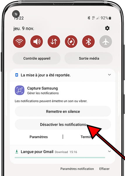 Désactiver les notifications Samsung
