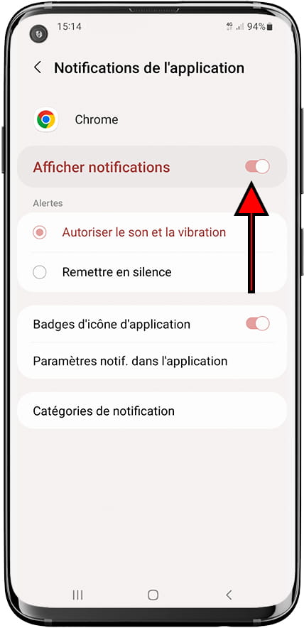 Afficher notifications Samsung