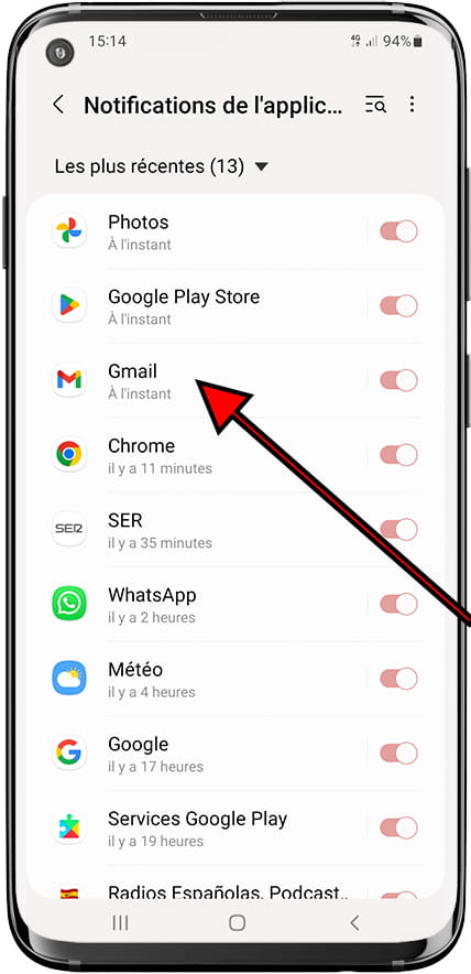 Notifications d'application Samsung