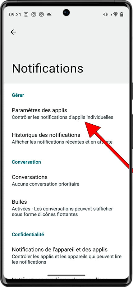 Paramètres de l'application Android