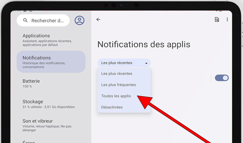 Toutes les applications notificaciones Android