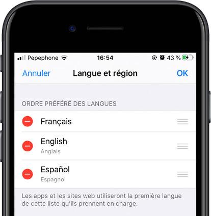Modifier les langues iOS