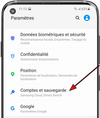 Paramètres comptes Samsung