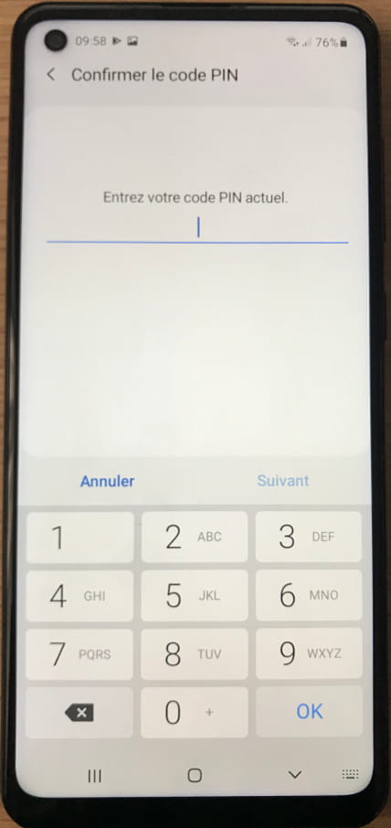 Saisir le code PIN de déverrouillage sur Android